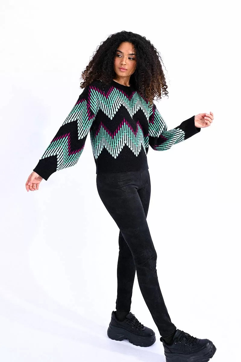 sleek dressLili Sidonio Chevron Printed Knitted Sweater