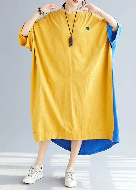 Today's Special velvet dressStyle Yellow Patchwork Blue Summer Holiday Dress Half Sleeve