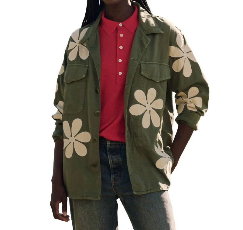 Get It Before It’s Gone Daisy Applique Jacket In Classic Army