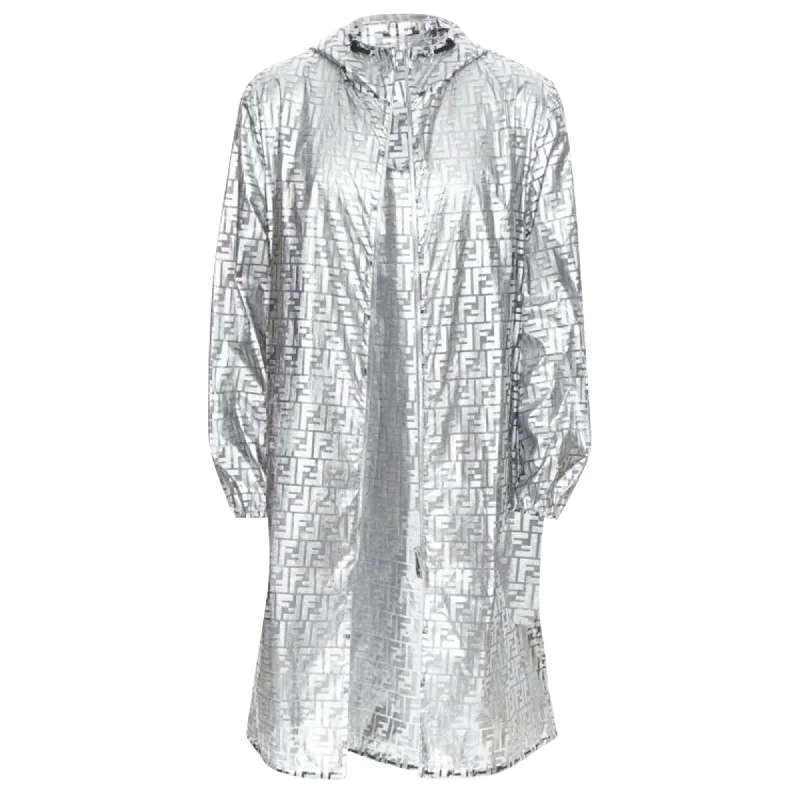 Price Reduction Fendi  Prints On metallic silver FF Zucca monogram anorak coat