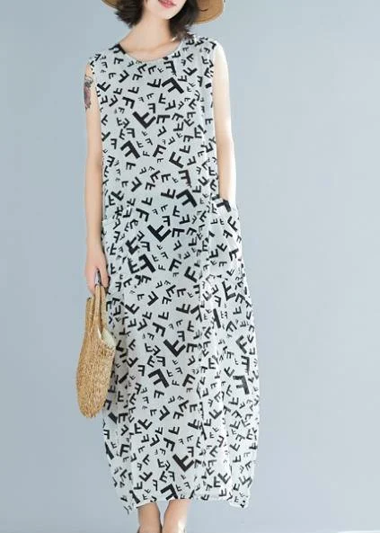 Unbeatable Prices textured dressWomen o neck sleeveless cotton summer clothes pattern white print Art Dress