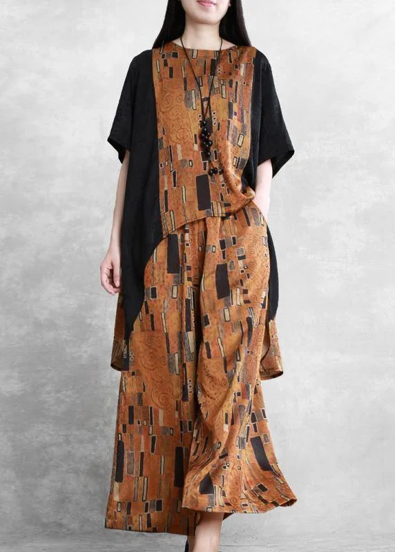 Markdown Madness pleated dressWomen's literary stitching suit loose irregular casual two-piece yellow summer Markdown Madness pleated dressWomen's literary stitching suit loose irregular casual two-piece yellow summer