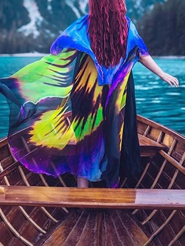 Inventory Reduction tailored blazer coatFlowing Cloak Cape With Retro Full Flower Print