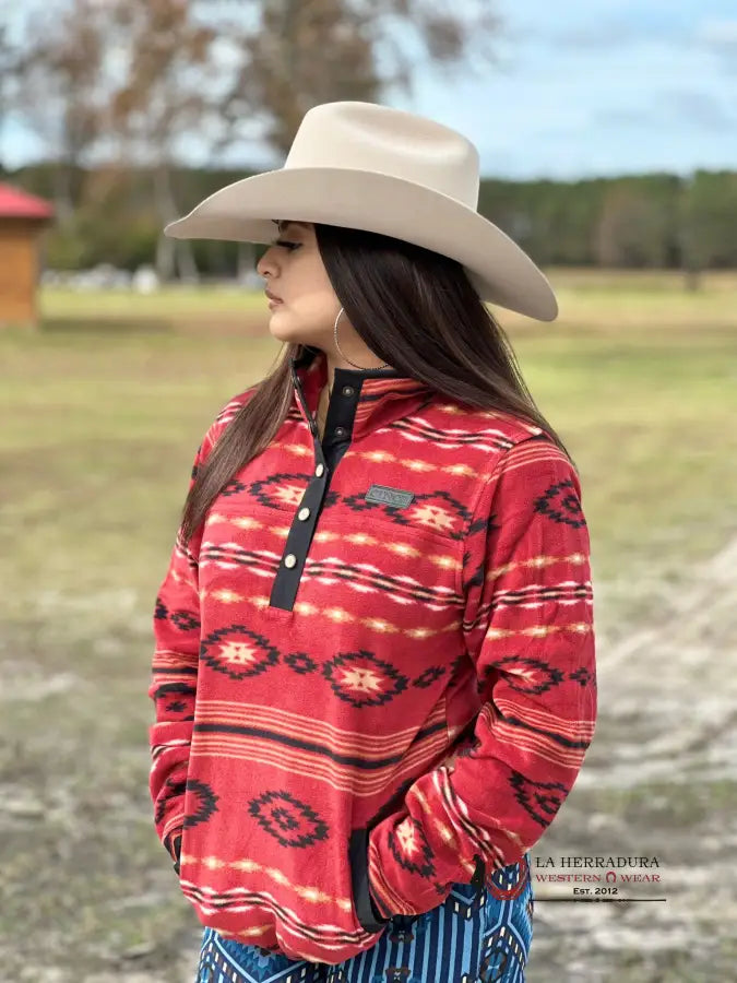 Lowest Prices Cinch Womens Red Aztec Pattern Pullover
