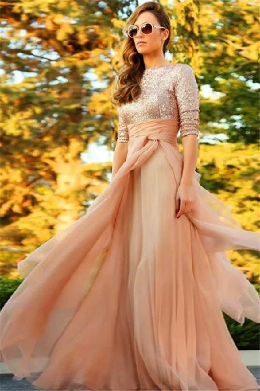 summer floral dressStunning Sequins Long 2016 Evening Dress Half Sleeves Prom Gown-319003