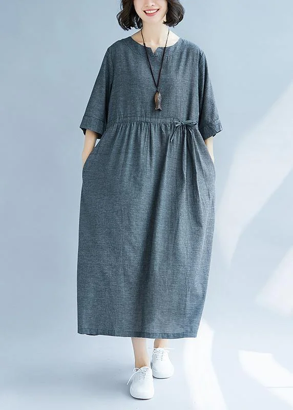 Mega Sale pleated maxi dressWomen v neck cotton quilting clothes Runway gray Dress sundress