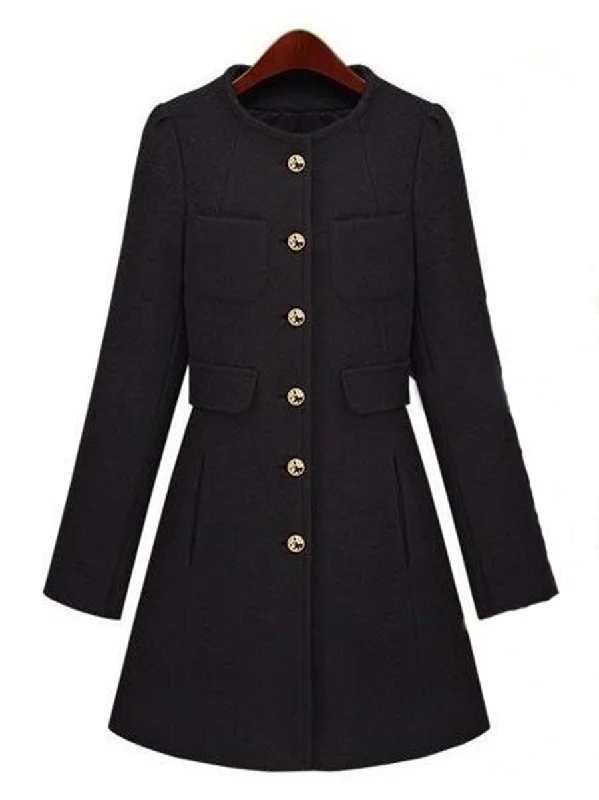 Discount Deals trendy jacketSolid Color Slim Warm Woolen Coat