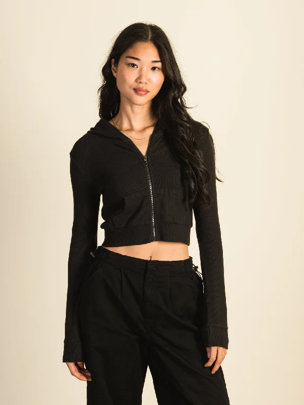 Deep Discounts HARLOW ELLIE RIBBED ZIP UP - COAL