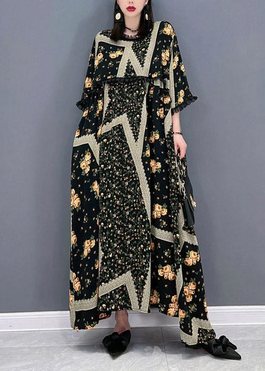 Limited Stock A-line dressFrench O-Neck Print Ruffled Patchwork Beach Long Dresses Half Sleeve Limited Stock A-line dressFrench O-Neck Print Ruffled Patchwork Beach Long Dresses Half Sleeve