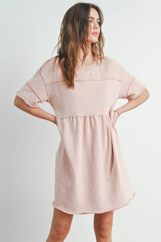 Overstock Sale flowy maxi dressMauve Washed French Terry Short Sleeve Dress