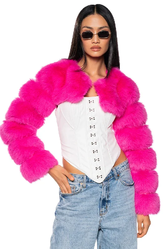Price Fest insulated trench coatLADIES NIGHT ULTRA CROP FAUX FUR JACKET
