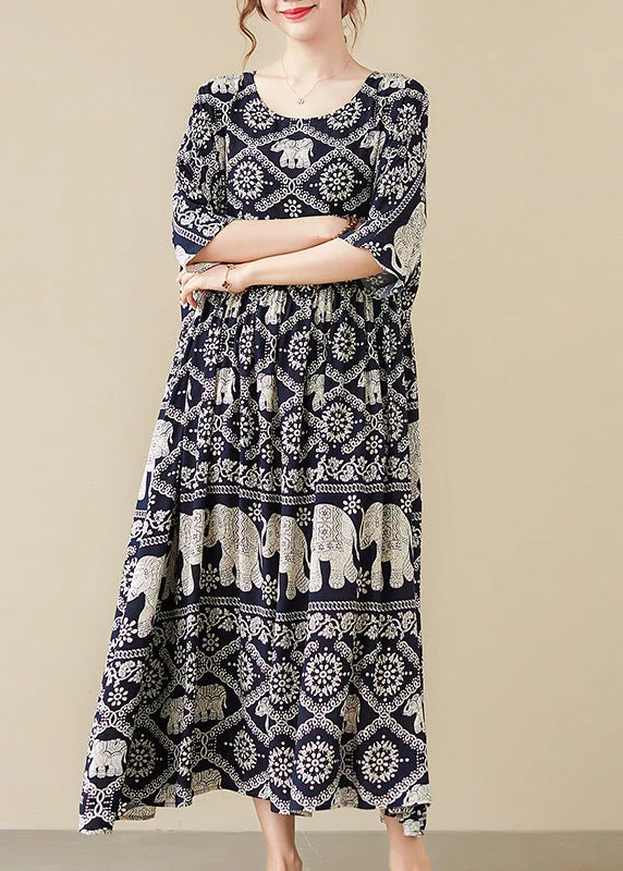 Customer Appreciation Sale flowy evening dressBeautiful Black O-Neck Elephant Print Chiffon Party Dress Half Sleeve