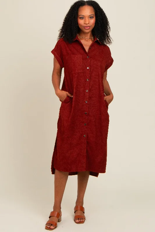 Great Deals layered dressRust Corduroy Button Down Midi Dress