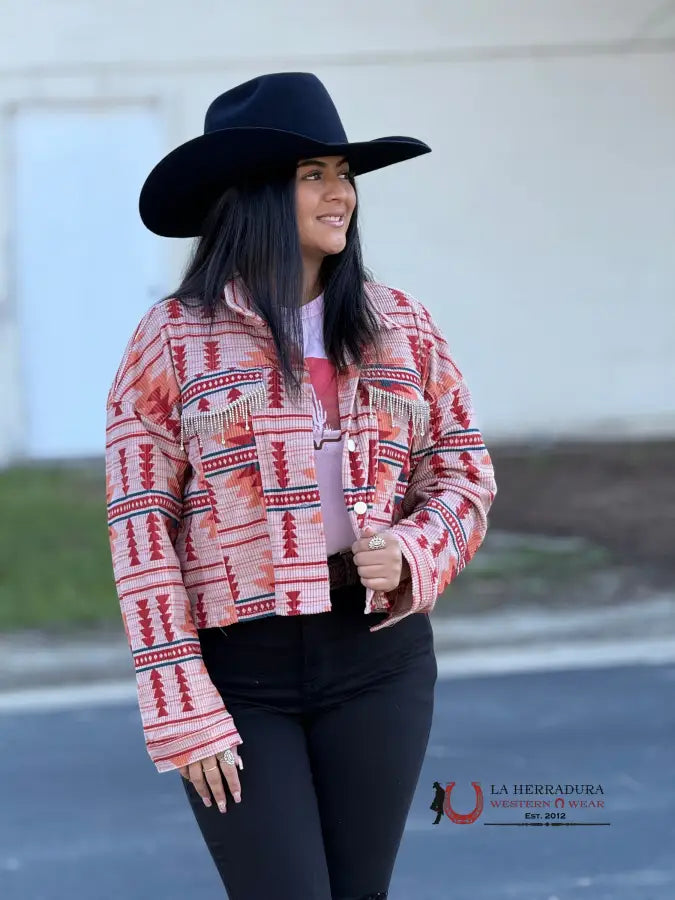 Price Slash SAVANNA JANE ORANGE AZTEC CROPPED BUTTON UP