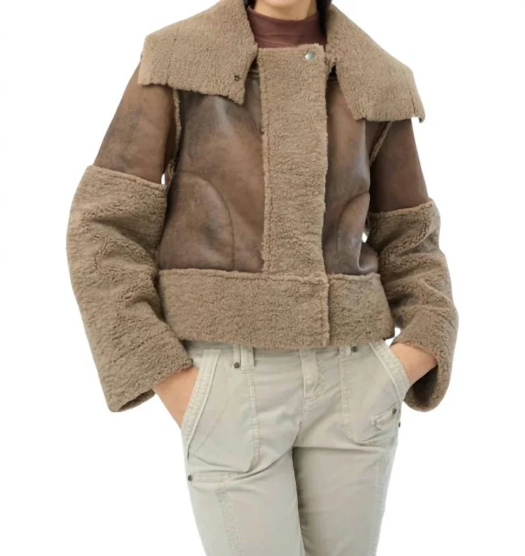 Trisha Bonded Distressed Suede Sherpa Jacket In Hazel