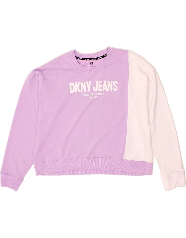 Super Sale DKNY Womens Oversized Sweatshirt Jumper UK 16 Large Purple Colourblock