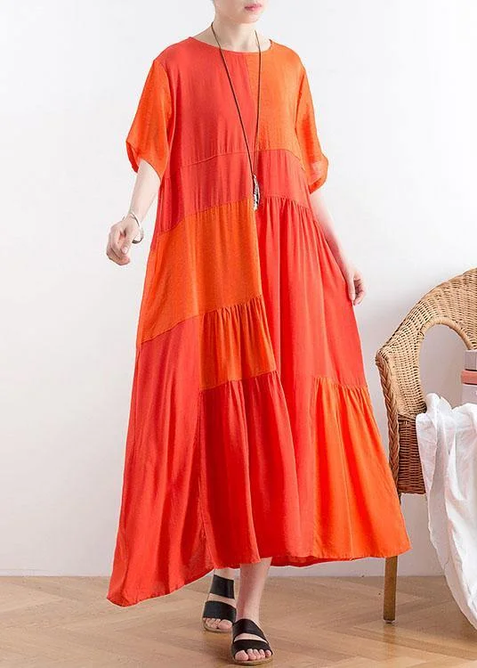 Today Only sophisticated dressWomen Orange Patchwork Cotton Loose Holiday Dress