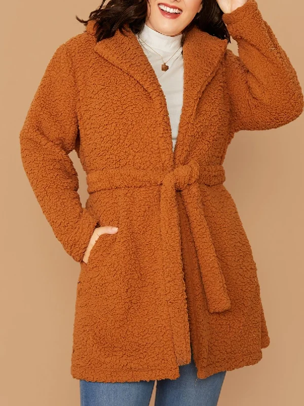 Price Buster long coatPlus Pocket Side Belted Teddy Coat