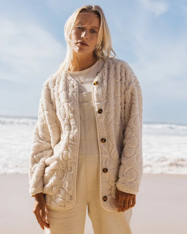 Price Smash Fireside Cozy Buttoned Fleece Jacket - White Cap
