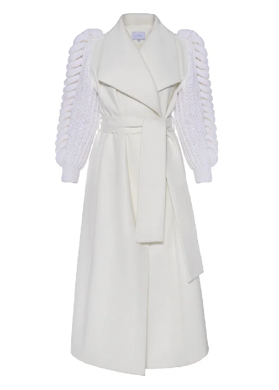 Lowest Price sleek jacketWHITE COAT WITH KNITTED SLEEVES