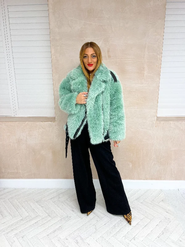 Take Advantage outdoor coatFaux Fur Biker Style Jacket In Green