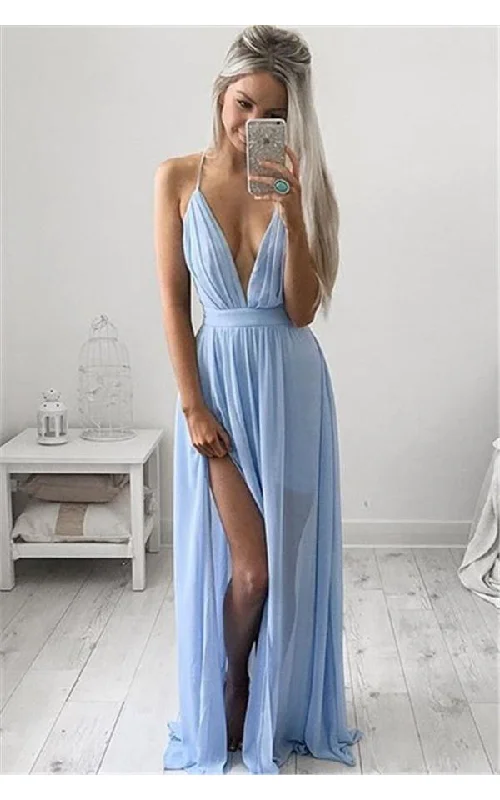 chic slip dressElegant V-Neck Long Prom Dress Chiffon Floor Length-324649