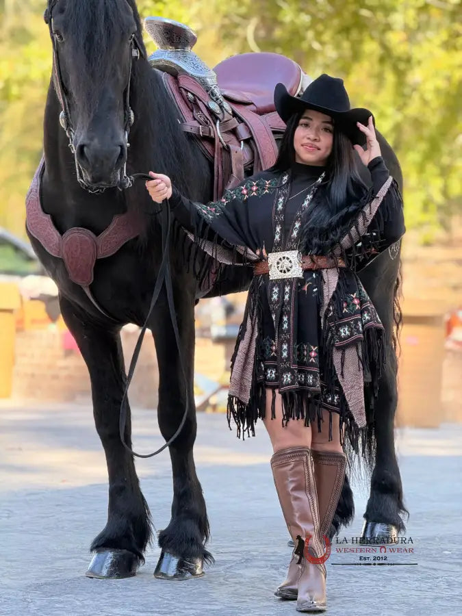 Act Fast BLACK AZTEC PONCHO