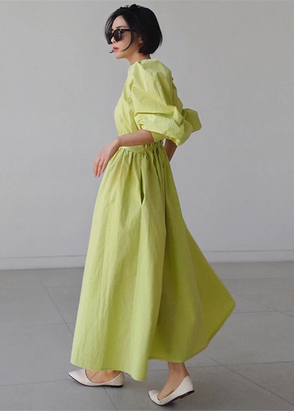 Best Bargains relaxed fit dressElegant Green O-Neck Button Pockets Wrinkled Cotton Long Dress Puff Sleeve Best Bargains relaxed fit dressElegant Green O-Neck Button Pockets Wrinkled Cotton Long Dress Puff Sleeve