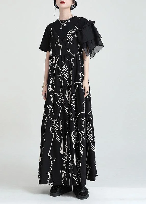Exclusive Savings long sleeve dressChic Black Print Asymmetrical Design A Line Dress Sleeveless