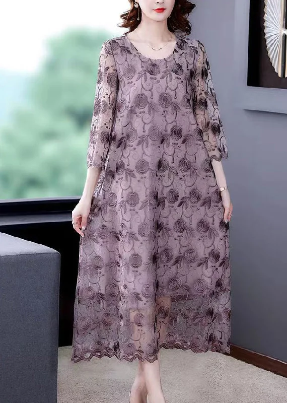 Sale Event structured dressFrench Grey Purple O-Neck Embroideried Floral Tulle Dresses Three Quarter sleeve Sale Event structured dressFrench Grey Purple O-Neck Embroideried Floral Tulle Dresses Three Quarter sleeve