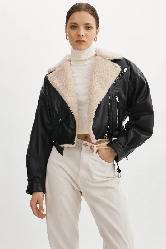 trendy puffer coatDYLAN | 80's Sherpa Leather Biker Jacket