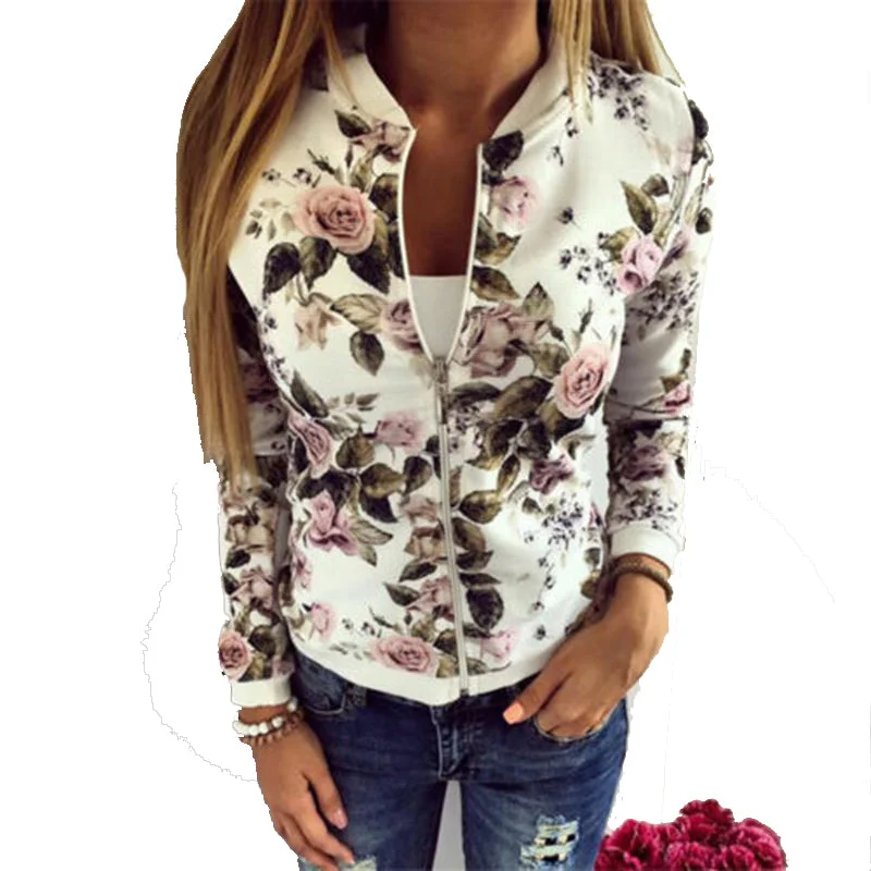 high-quality coatWomen Jacket Brand Tops Flower Print Girl Plus Size Casual baseball Sweatshirt Button Thin Bomber Long Sleeves Coat Jackets