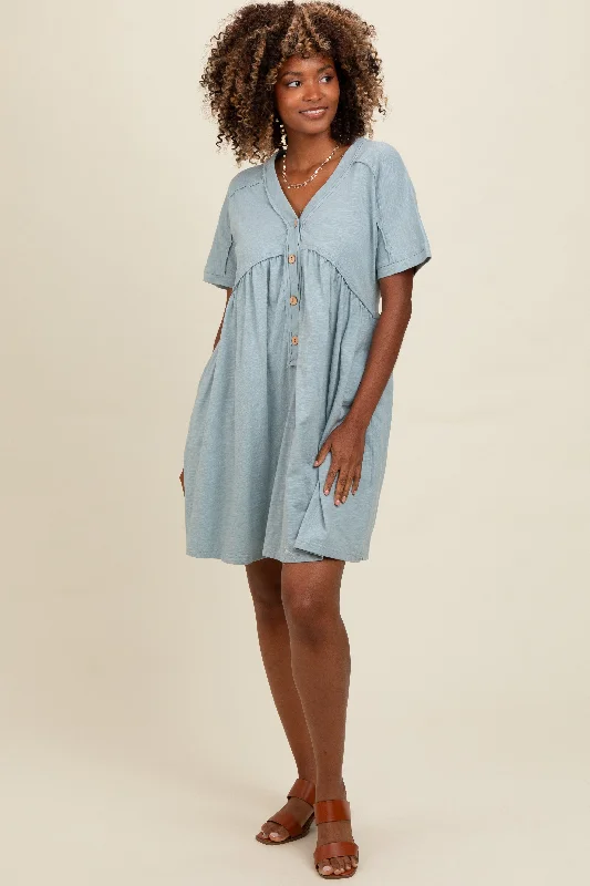 Special Buy printed dressTeal Button Accent Cut Hem Detail Dress