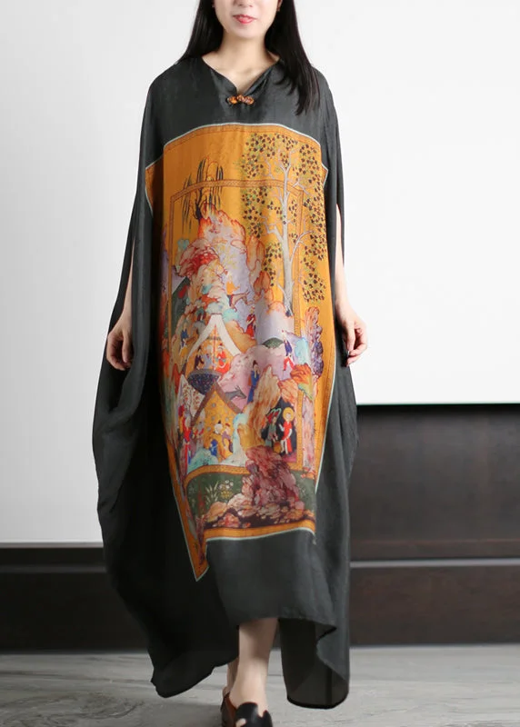 Best Bargains relaxed fit dressFashion Plus Size Yellow Print O-Neck Silk Long Dress Batwing Sleeve Best Bargains relaxed fit dressFashion Plus Size Yellow Print O-Neck Silk Long Dress Batwing Sleeve