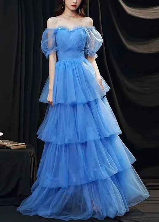 velvet dressClassy Blue Ruffled Layered Patchwork Tulle Party Dresses Summer