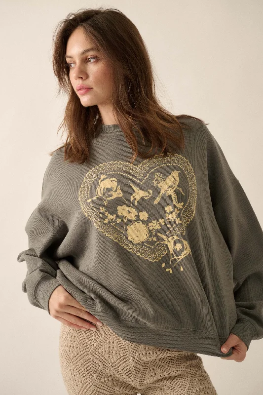 sleek workout sweatshirtLove Birds Oversize Thermal Graphic Top