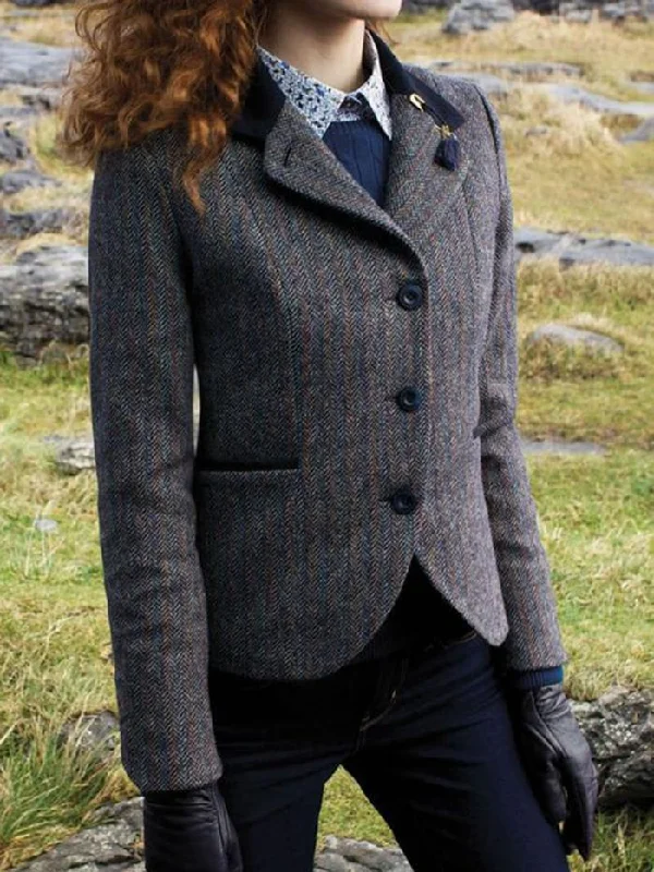 Deal Frenzy chic outerwearWomen's Wool Blend Lapel Pockets Vintage Blazer