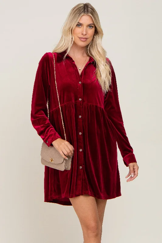 Final Clearance summer floral dressBurgundy Velvet Button Down Mini Dress