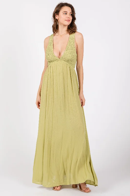 Must-Have Deals flowy maxi dressLime Deep V-Neck Cross Back Maxi Dress
