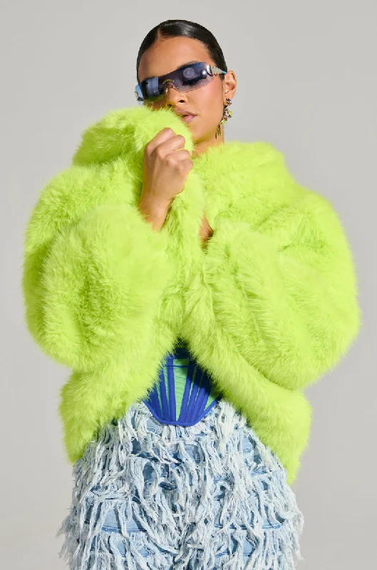 TIME-Limited Offer everyday winter coatLANA HOODED FAUX FUR COAT IN LIME