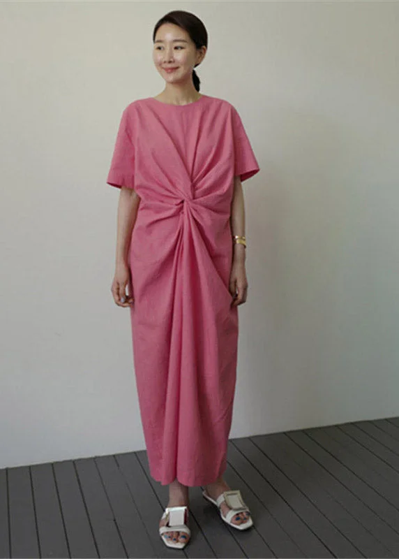 Reduced Prices romantic dressSlim Fit Pink O-Neck Holiday Dress Short Sleeve