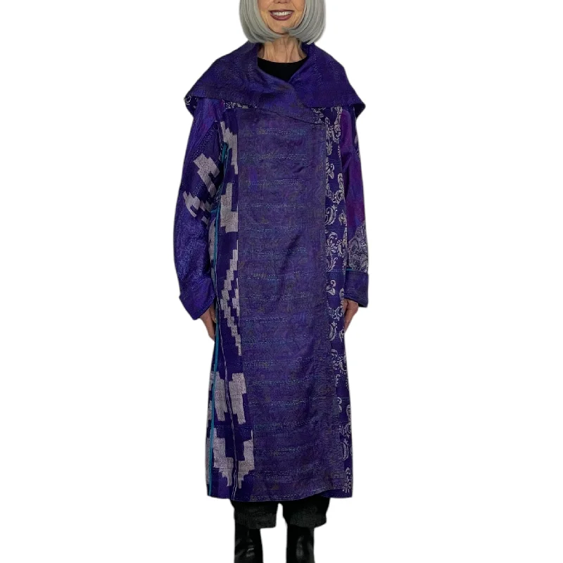 fashionable quilted coatVINTAGE SILK KANTHA A-LINE LONG COAT