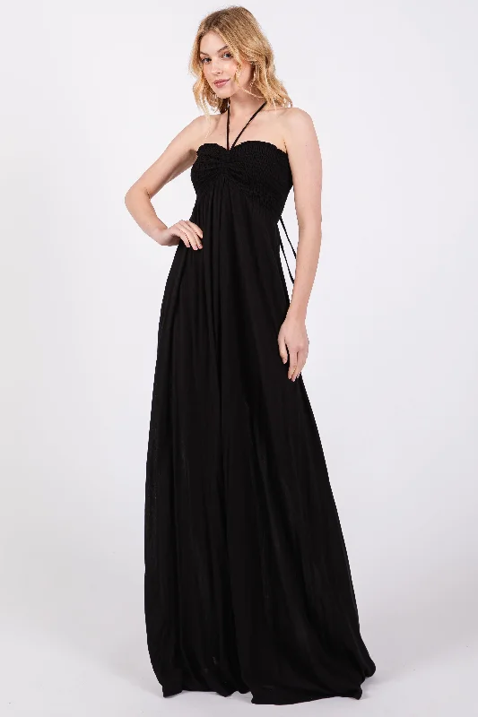 Extra Savings casual dressBlack Smocked Halter Maxi Dress