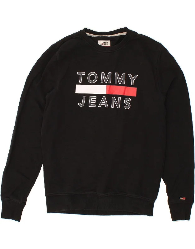 Price Cut TOMMY HILFIGER Mens Graphic Sweatshirt Jumper Medium Black Cotton