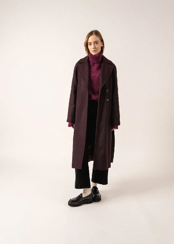 insulated jacketSte Enora Classic Coat - long and belted (PRUNE FONCE)