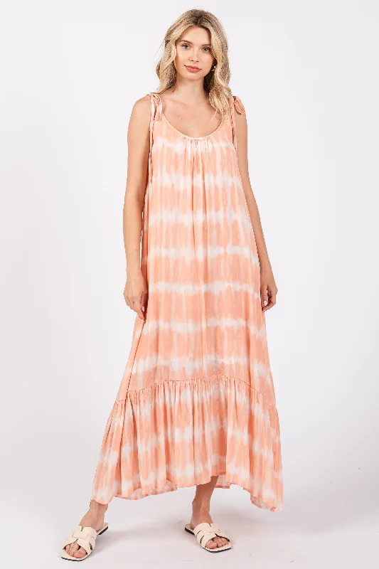 Savings Spectacular office dressPeach Tie Dye Tie Strap Midi Dress