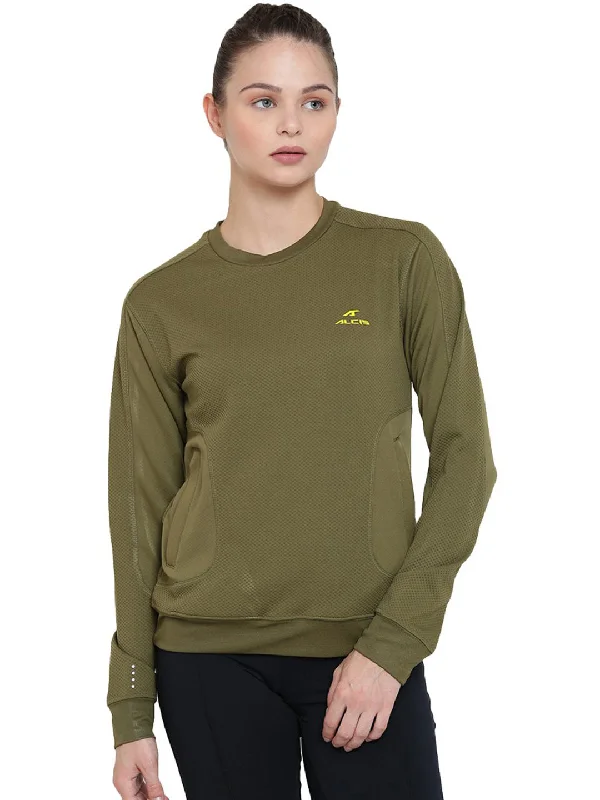 Special Buy Alcis Women Olive Green Solid Sweatshirt 234WSS071