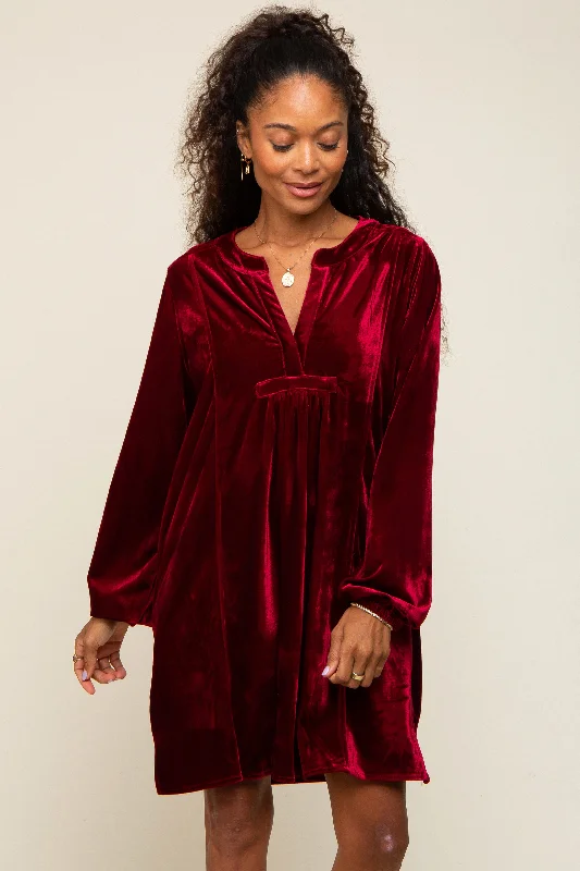 Unmissable Offer casual evening dressBurgundy V-Neck Velvet Dress