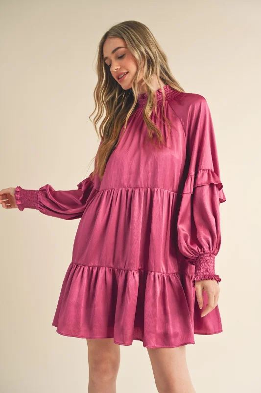 New Deals spaghetti strap dressBerry Rose Mock Neck Tiered Mini Dress