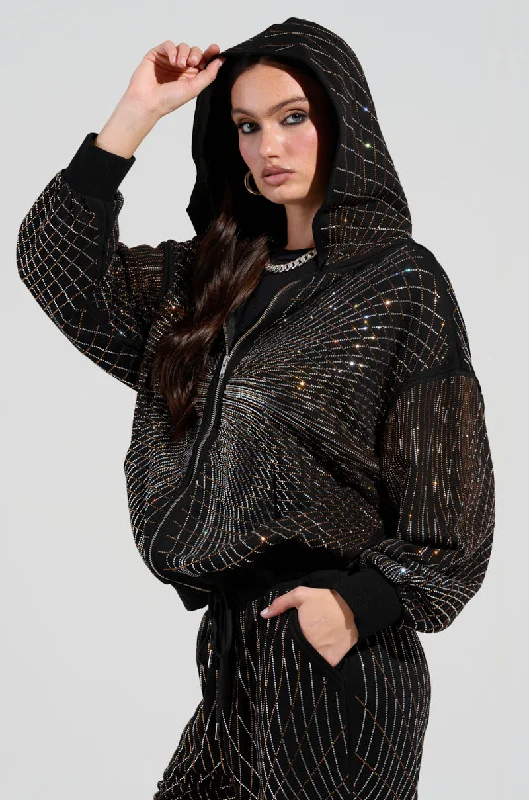 Unmissable Offer LIGHTS, CAMERA, ACTION! EMBELLISHED ZIP UP SWEATSHIRT